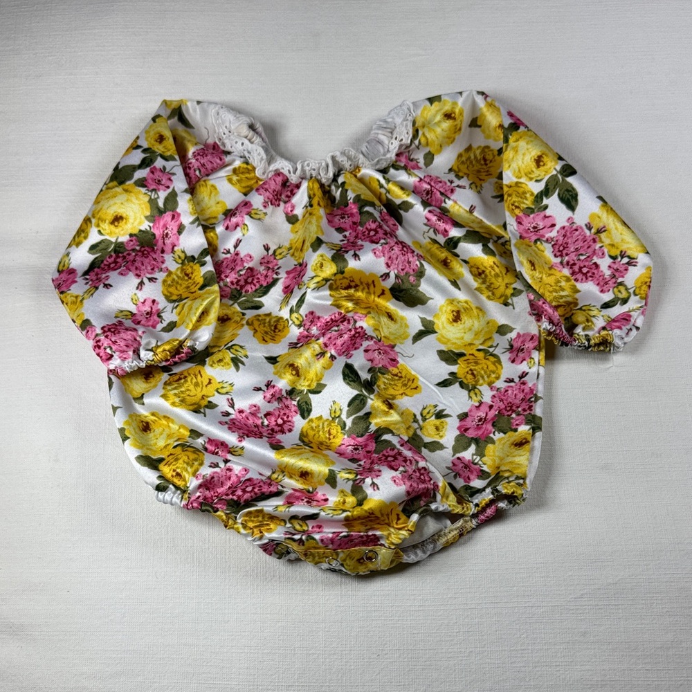 Baby Floral Bubble Romper in Yellow‎ & Pink